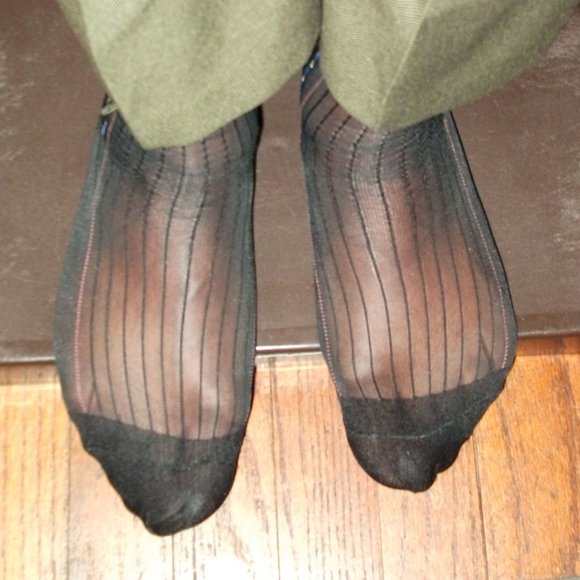 2PR Men's Sheer Black Thick N Thin with Pattern, Cap Toe Cap Heel Socks - 10 -13 - Picture 2 of 12